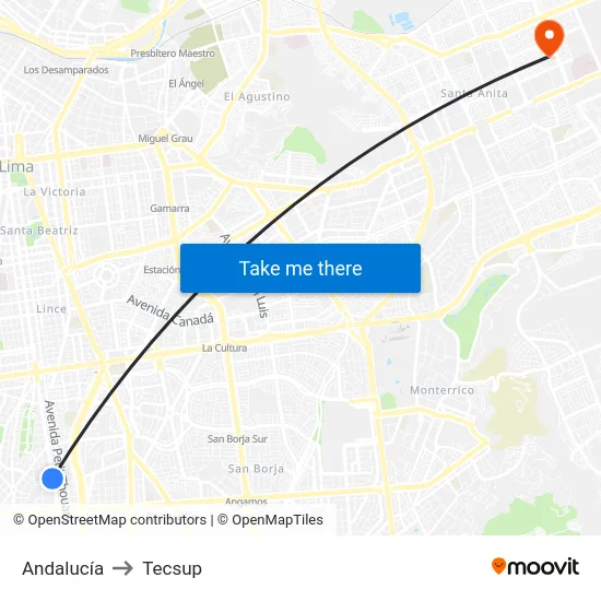 Andalucía to Tecsup map