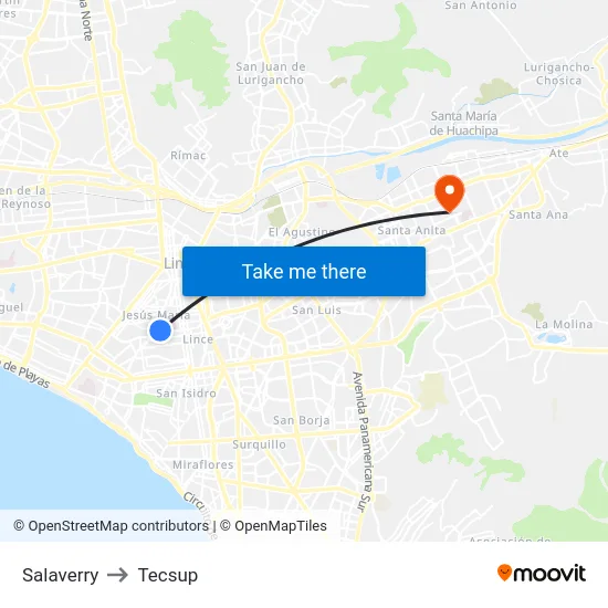 Salaverry to Tecsup map