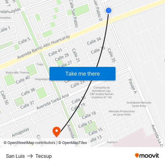 San Luis to Tecsup map