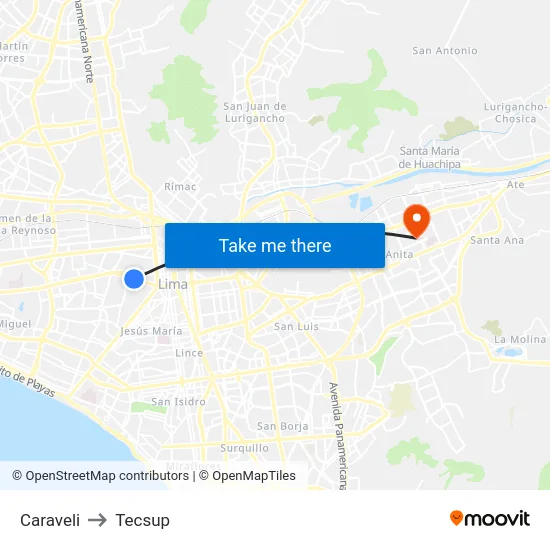 Caraveli to Tecsup map