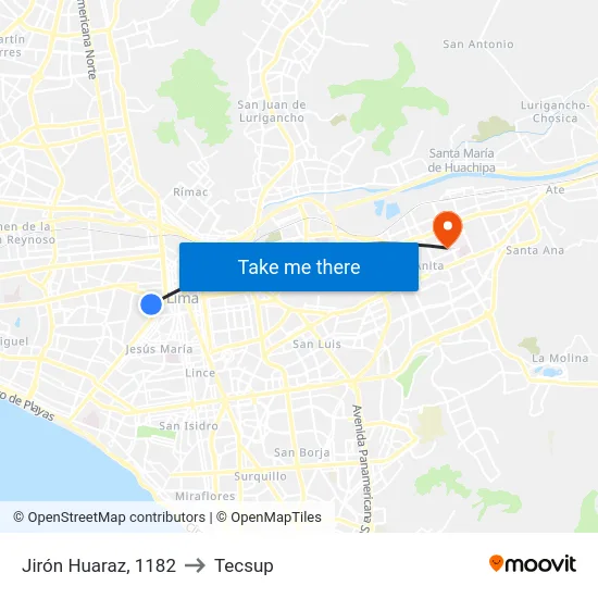 Jirón Huaraz, 1182 to Tecsup map