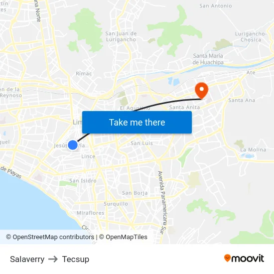 Salaverry to Tecsup map