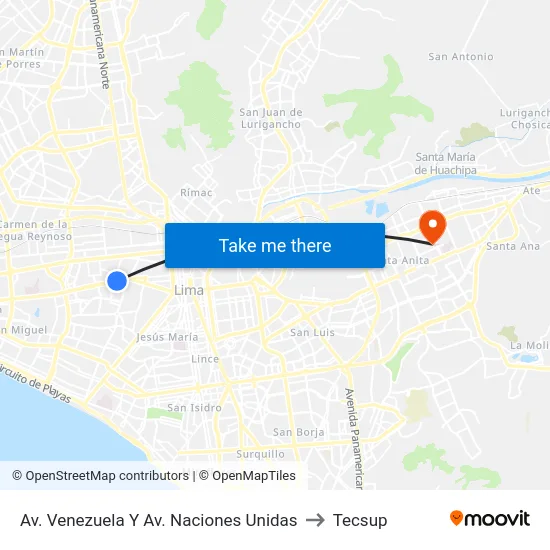 Av. Venezuela Y Av. Naciones Unidas to Tecsup map