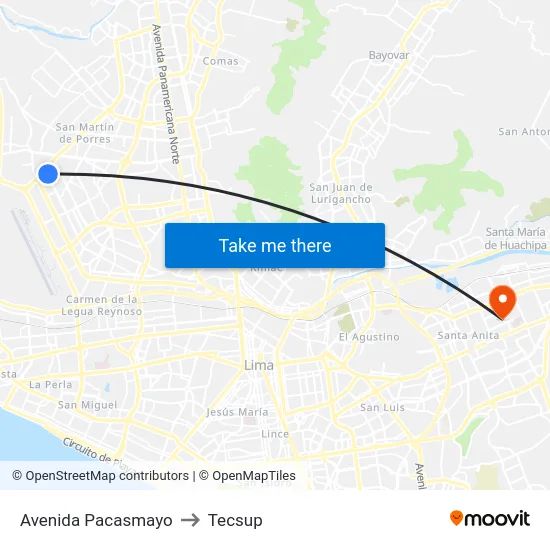 Avenida Pacasmayo to Tecsup map