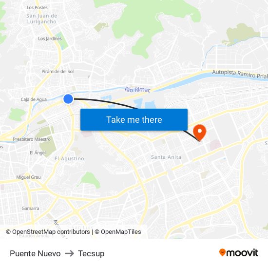 Puente Nuevo to Tecsup map