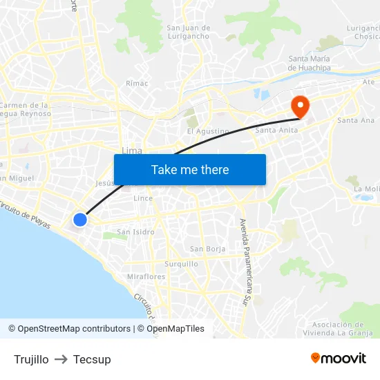 Trujillo to Tecsup map