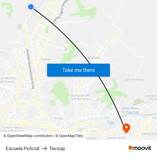 Escuela Policial to Tecsup map