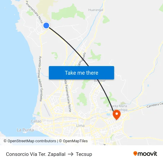 Consorcio Vía Ter. Zapallal to Tecsup map