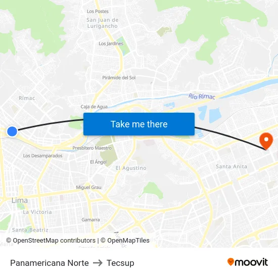 Panamericana Norte to Tecsup map