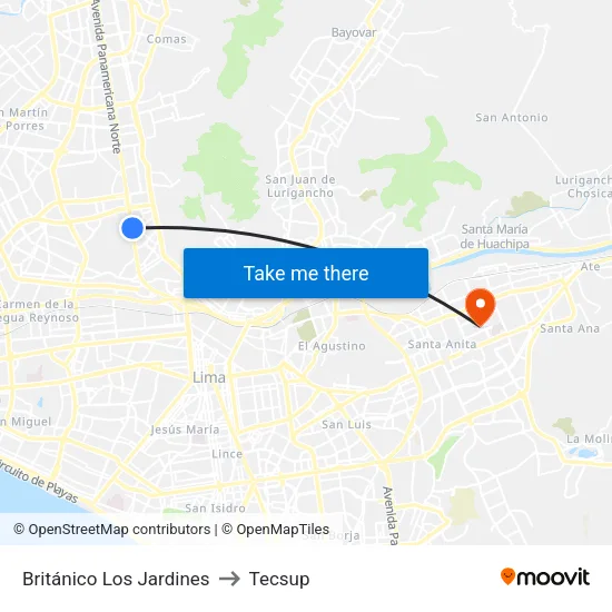 Británico Los Jardines to Tecsup map