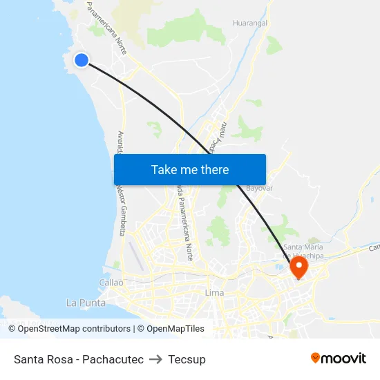 Santa Rosa - Pachacutec to Tecsup map