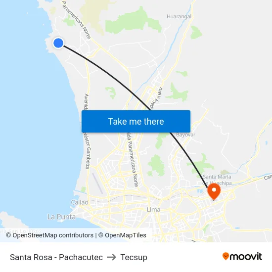 Santa Rosa - Pachacutec to Tecsup map