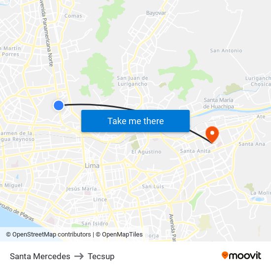 Santa Mercedes to Tecsup map