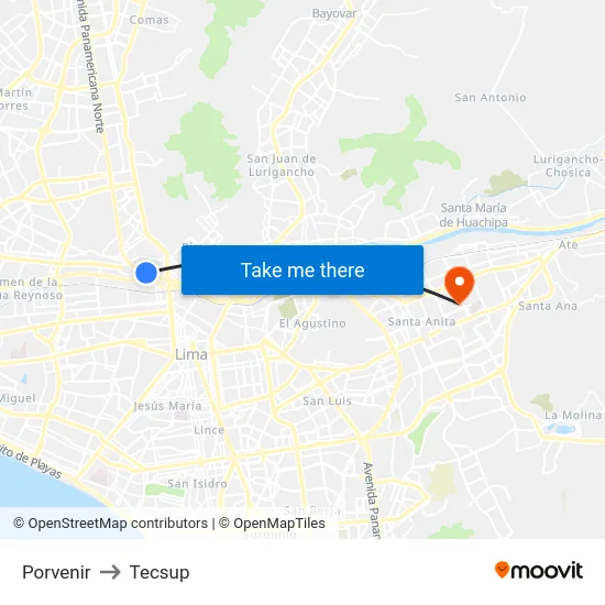 Porvenir to Tecsup map