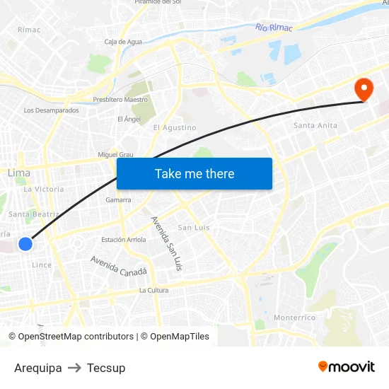 Arequipa to Tecsup map