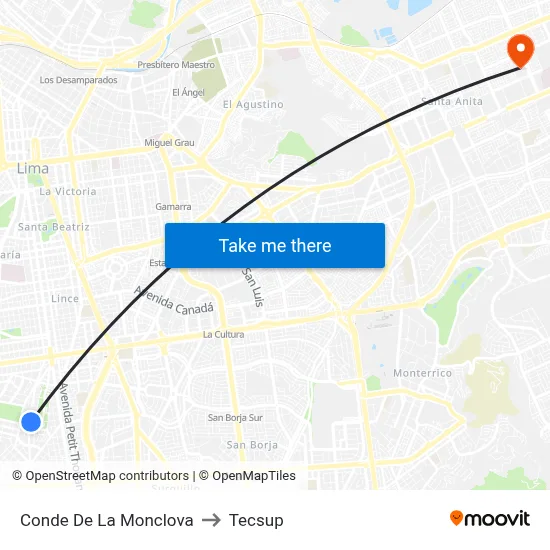 Conde De La Monclova to Tecsup map