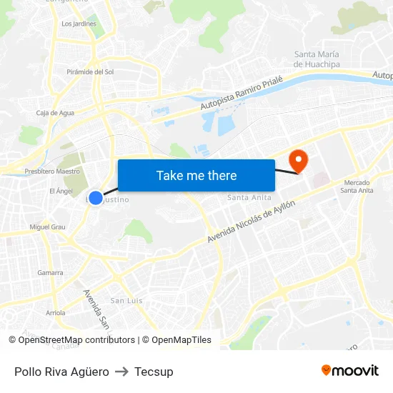 Pollo Riva Agüero to Tecsup map