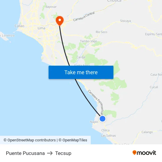 Puente Pucusana to Tecsup map