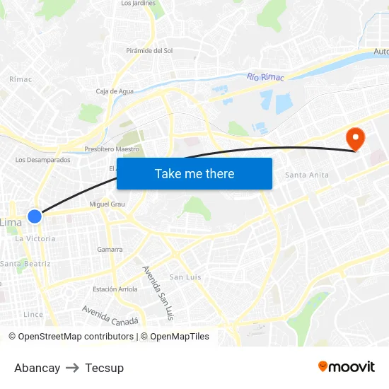 Abancay to Tecsup map