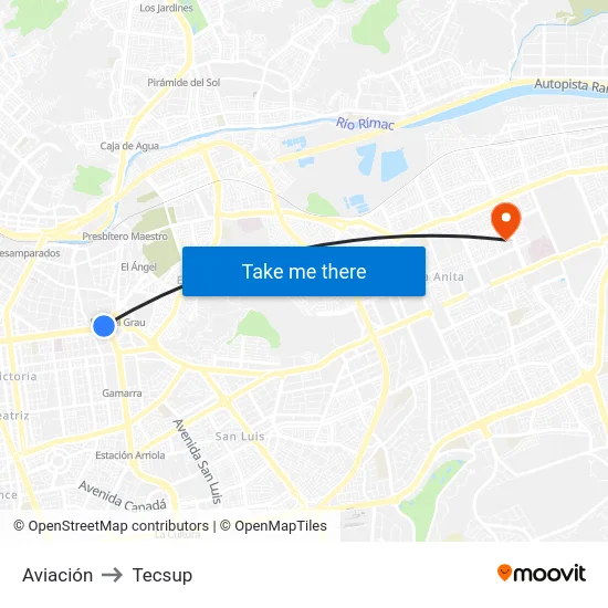 Aviación to Tecsup map