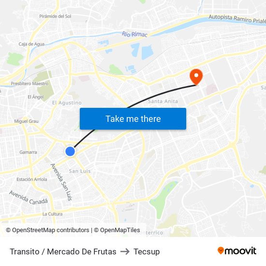 Transito / Mercado De Frutas to Tecsup map