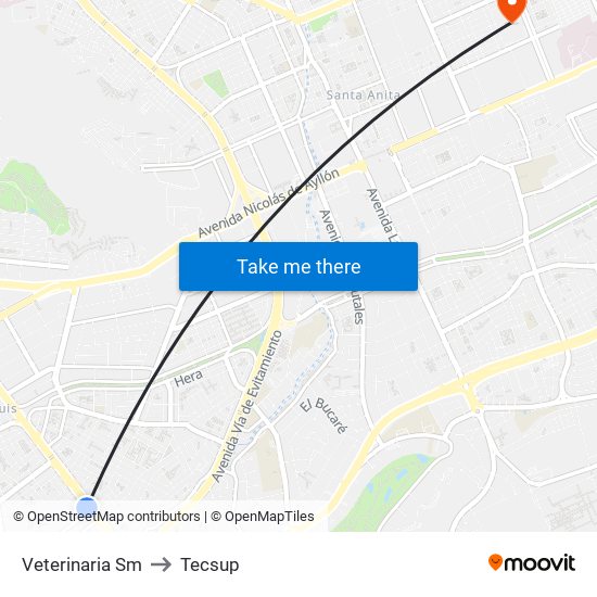 Veterinaria Sm to Tecsup map