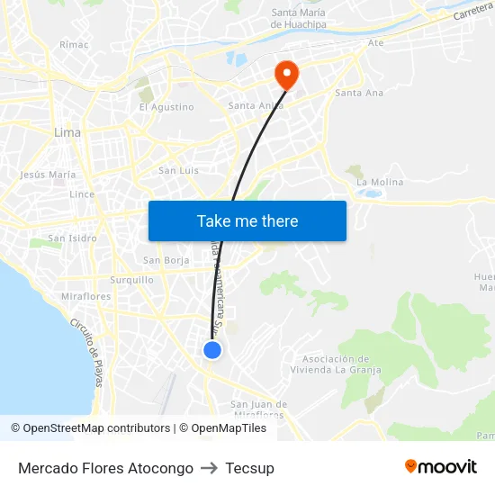 Mercado Flores Atocongo to Tecsup map