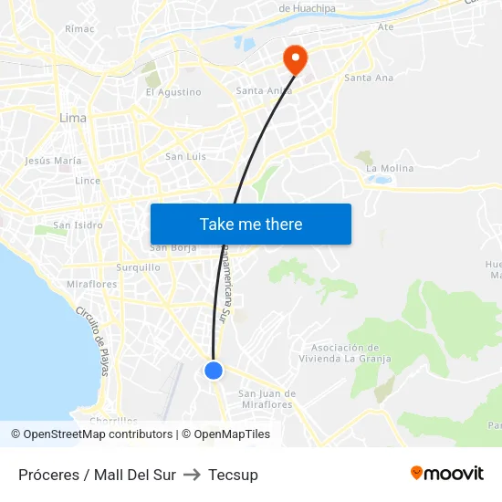 Próceres / Mall Del Sur to Tecsup map