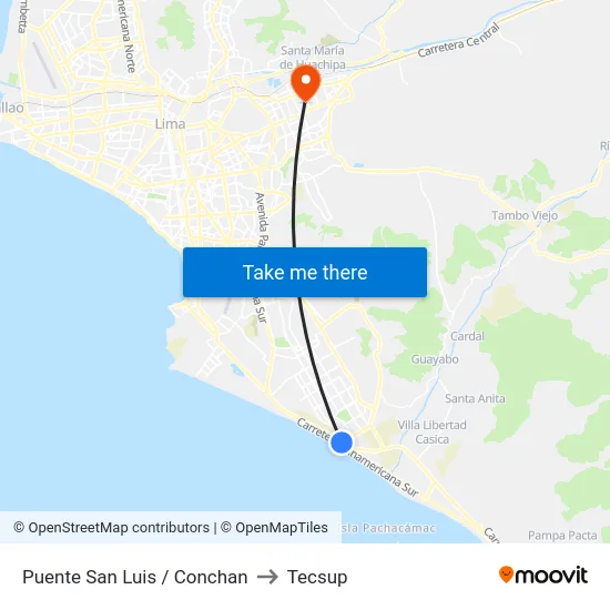Puente San Luis / Conchan to Tecsup map