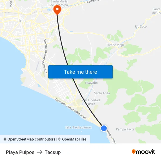 Playa Pulpos to Tecsup map