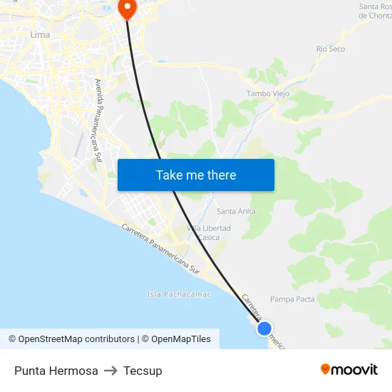 Punta Hermosa to Tecsup map