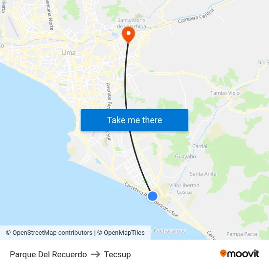 Parque Del Recuerdo to Tecsup map