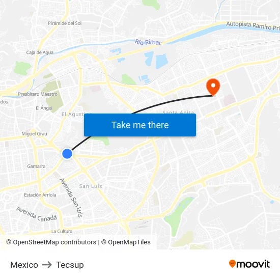 Mexico to Tecsup map