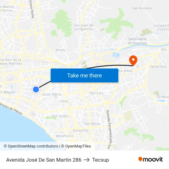 Avenida José De San Martín 286 to Tecsup map