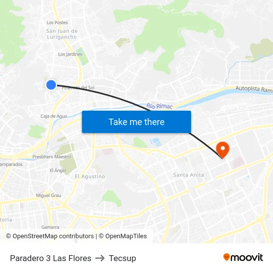 Paradero 3 Las Flores to Tecsup map