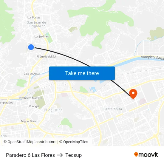 Paradero 6 Las Flores to Tecsup map
