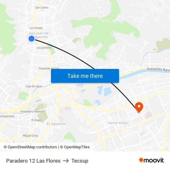 Paradero 12 Las Flores to Tecsup map