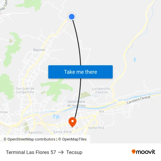 Terminal Las Flores 57 to Tecsup map