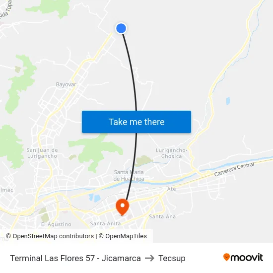 Terminal Las Flores 57 - Jicamarca to Tecsup map