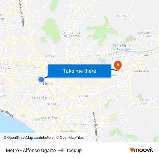 Metro - Alfonso Ugarte to Tecsup map