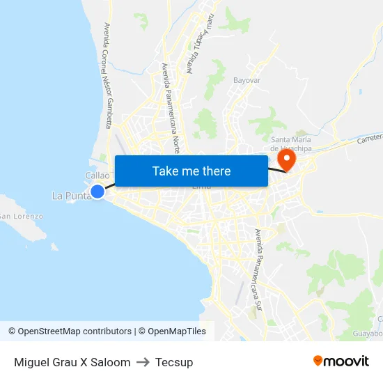 Miguel Grau X Saloom to Tecsup map