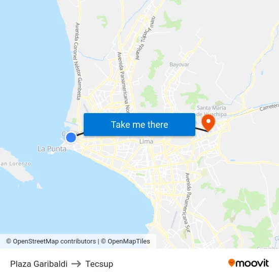 Plaza Garibaldi to Tecsup map