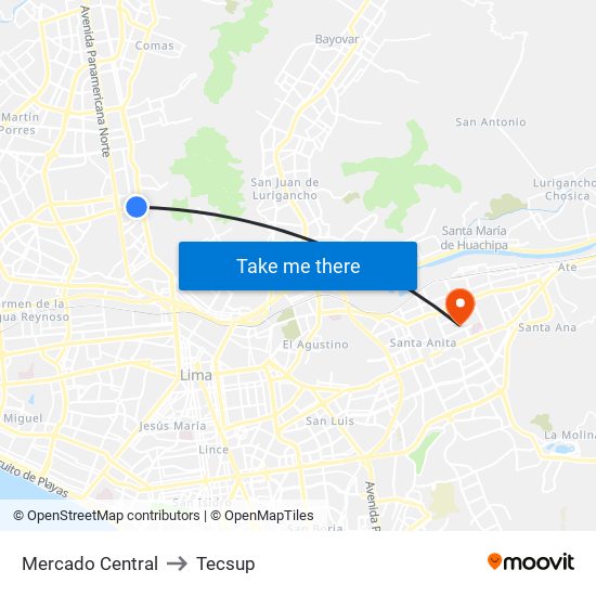 Mercado Central to Tecsup map