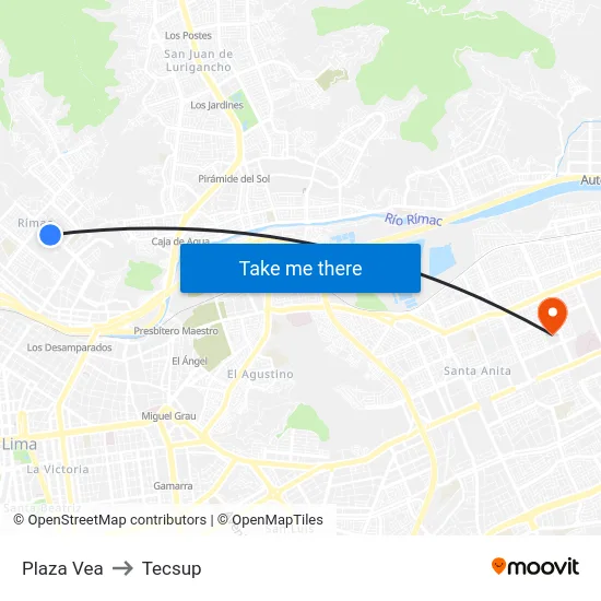 Plaza Vea to Tecsup map