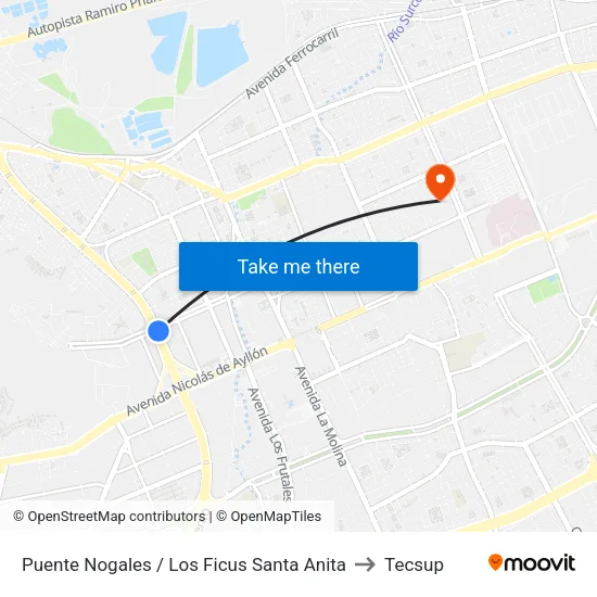 Los Pinos / Los Ficus Santa Anita to Tecsup map