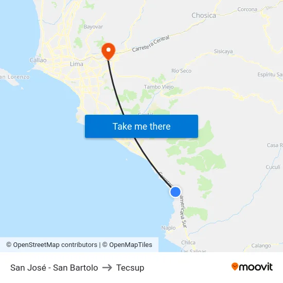 San José - San Bartolo to Tecsup map
