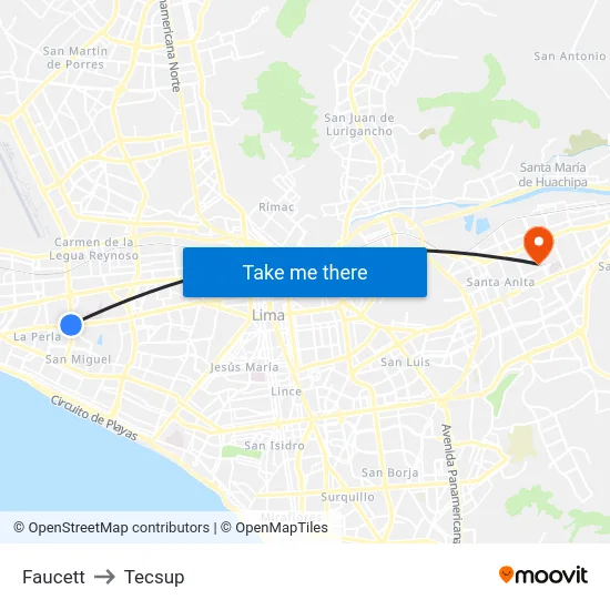 Faucett to Tecsup map