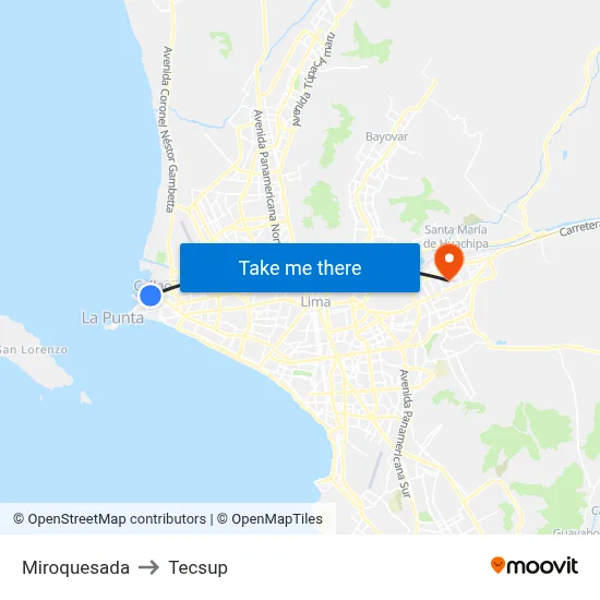 Miroquesada to Tecsup map