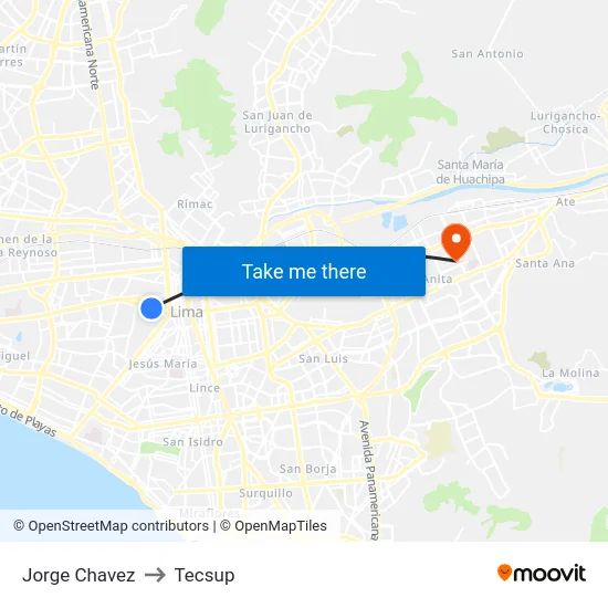 Jorge Chavez to Tecsup map