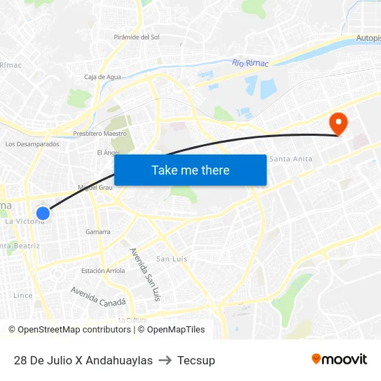 28 De Julio X Andahuaylas to Tecsup map
